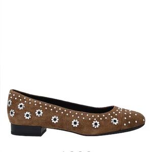 Geox Brown Suede Floral Studded Flats